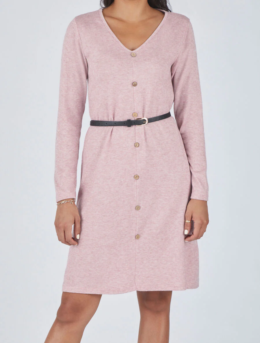 Halflange gebreide trui met knopen - Lichtroze - Image 4