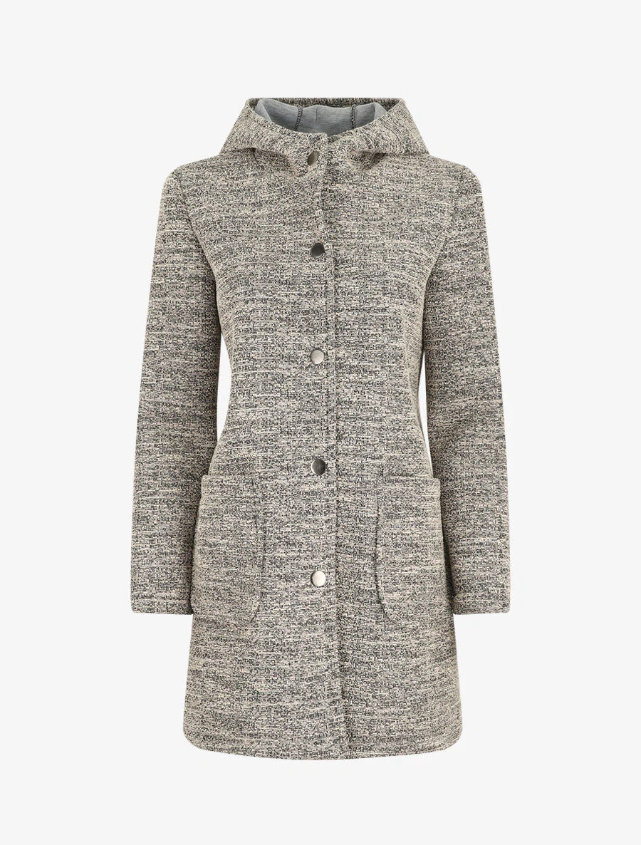 Halflange gemĂȘleerde jas met capuchon - beige