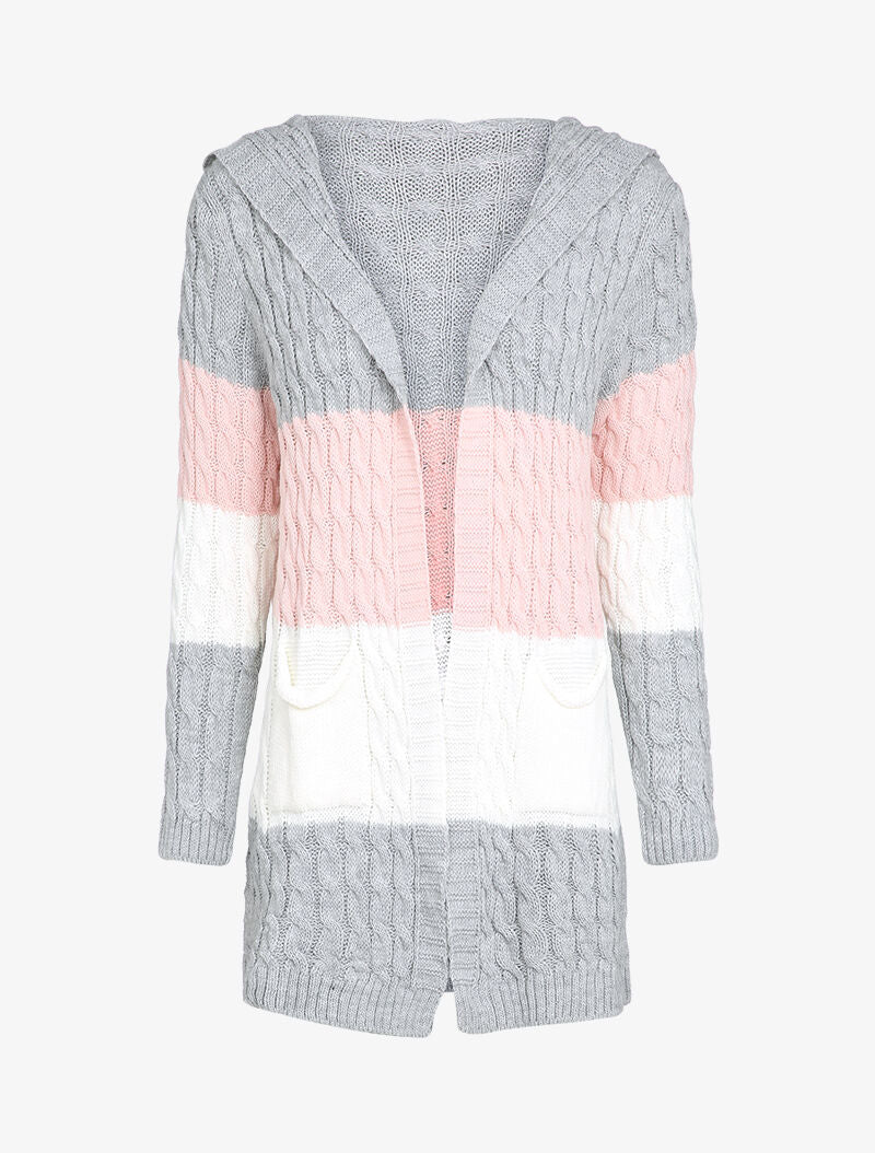 Halflange hoodie met geribbelde gebreide stof - Roze