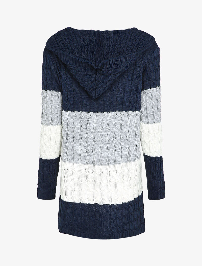 Halflange hoodie met geribbelde gebreide stof - Donkerblauw - Image 2
