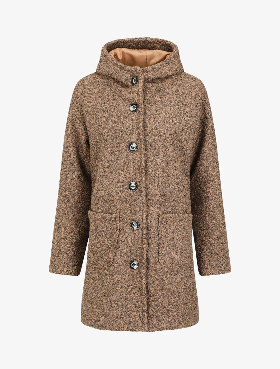 Halflange jas met capuchon - Gemêleerd camel