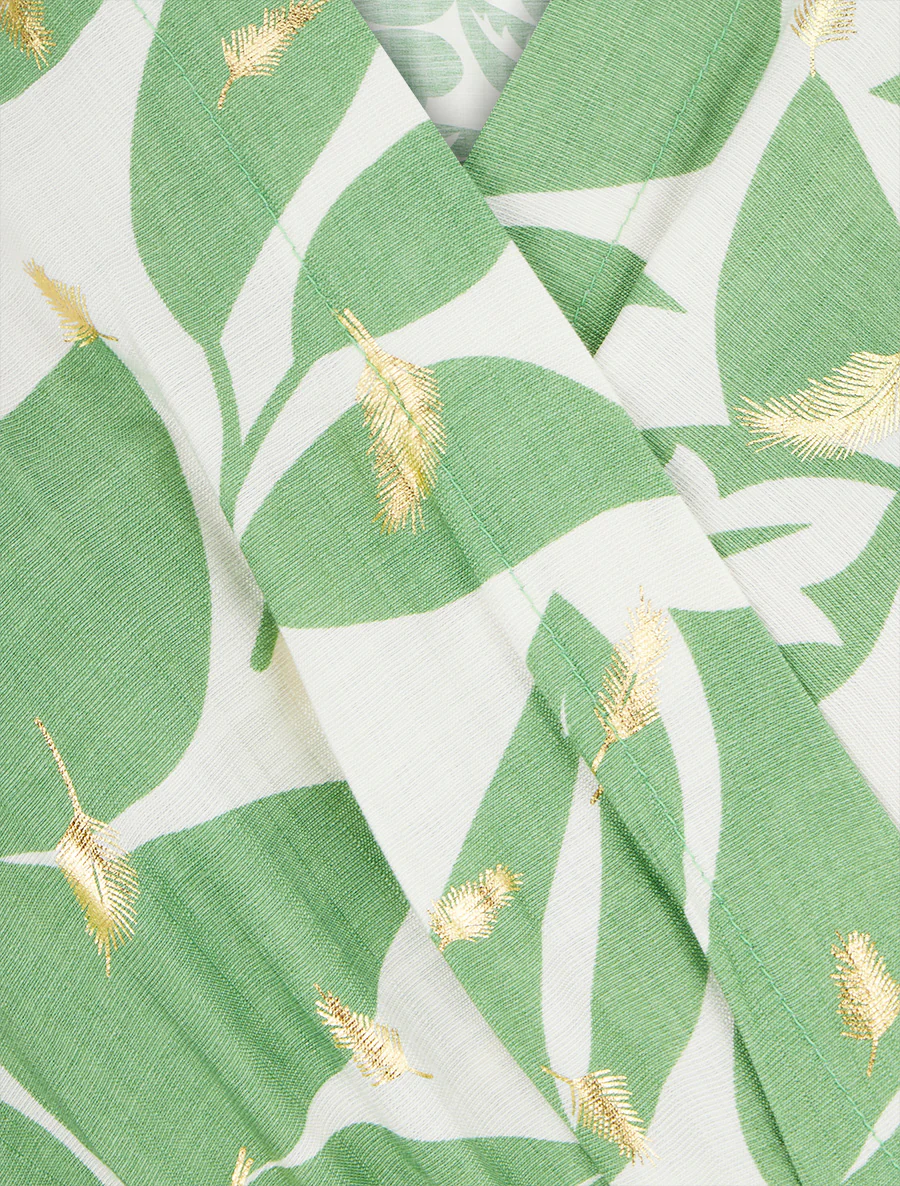 Halflange jurk met bladerenprint en glinsterend. - Groen - Image 3