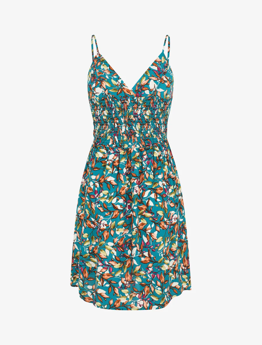 Halflange jurk met bladerenprint - Blauwgroen - Image 2