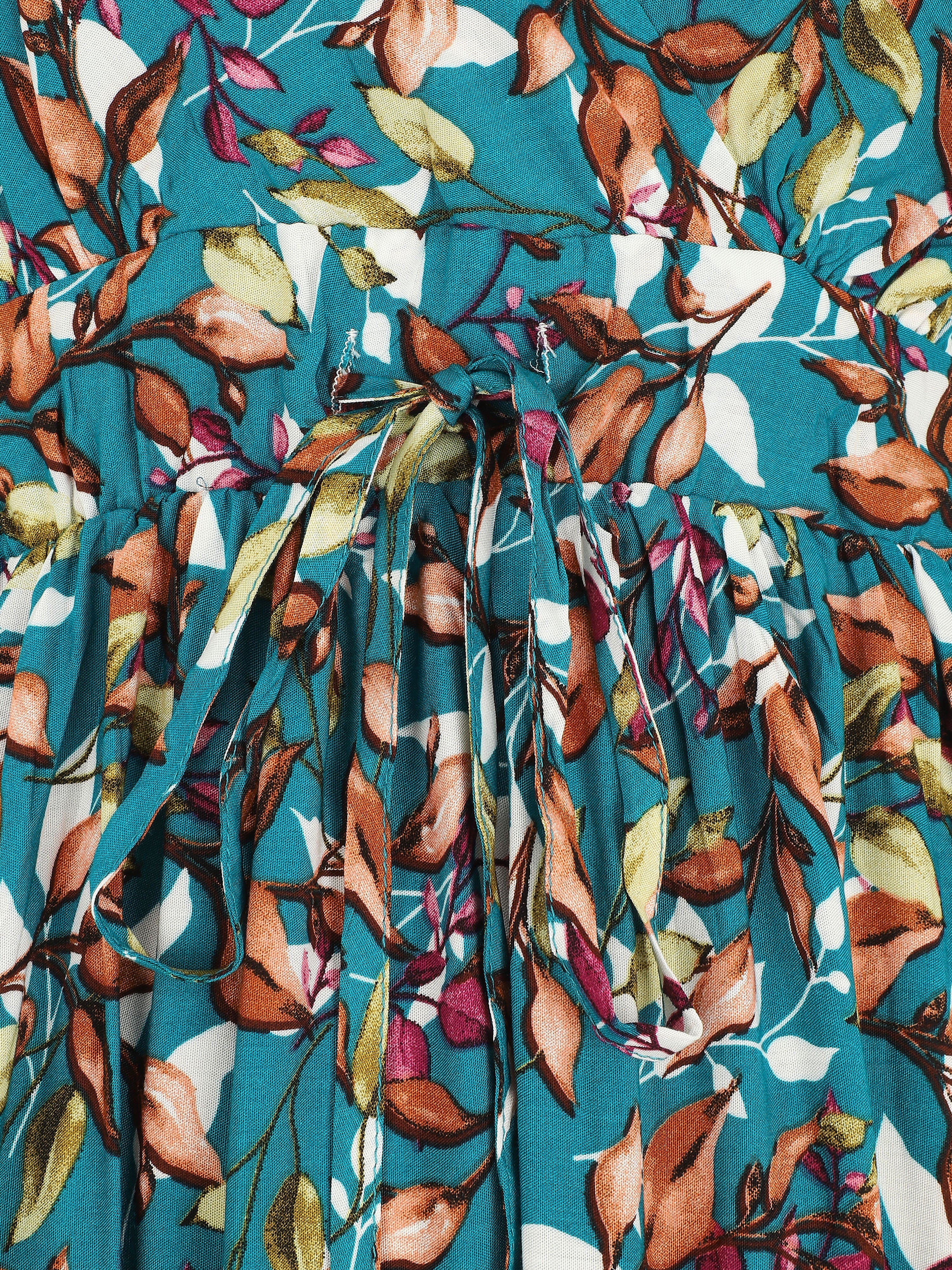Halflange jurk met bladerenprint - Blauwgroen - Image 3