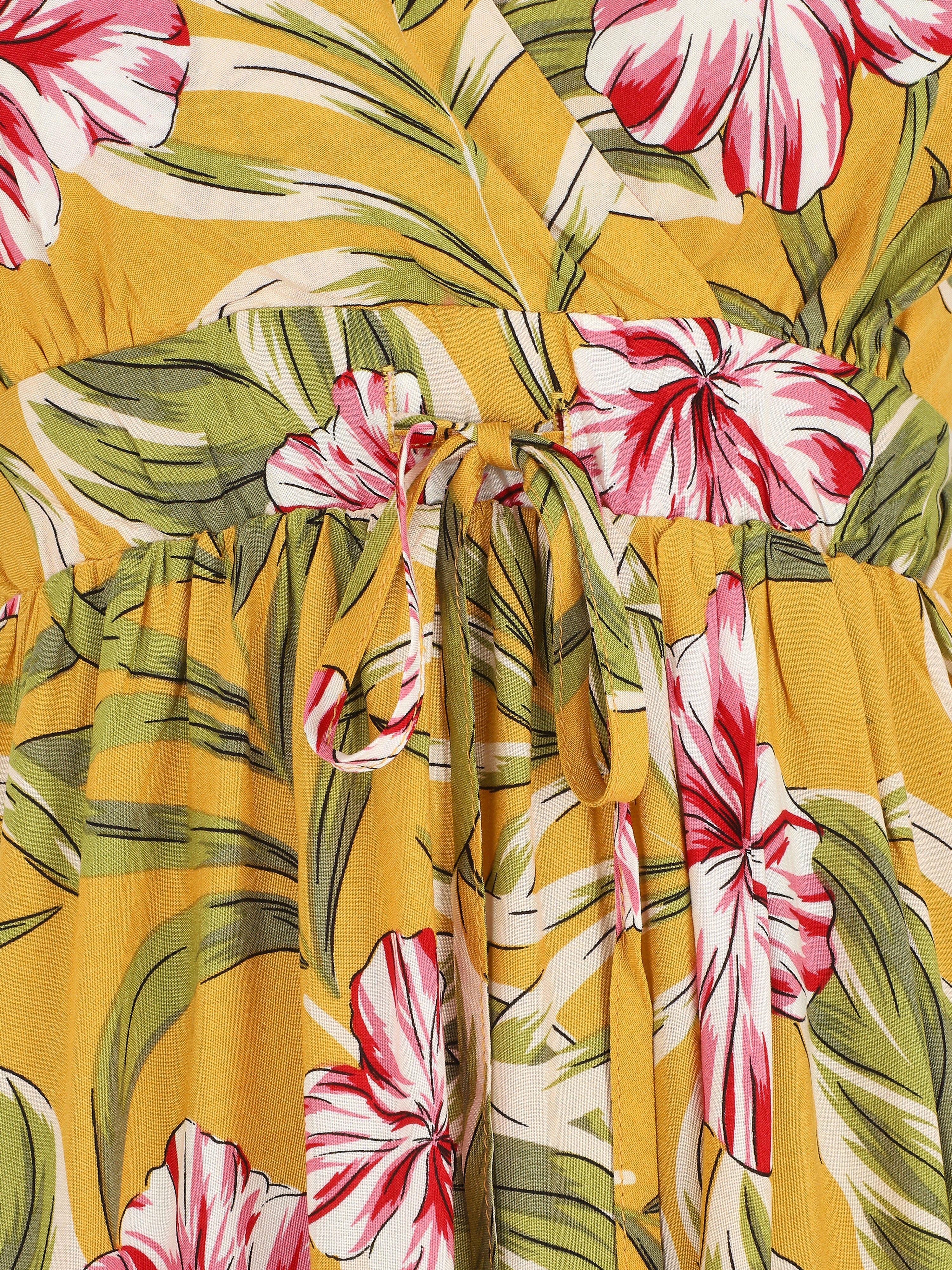 Halflange jurk met bladerenprint - geel - Image 3