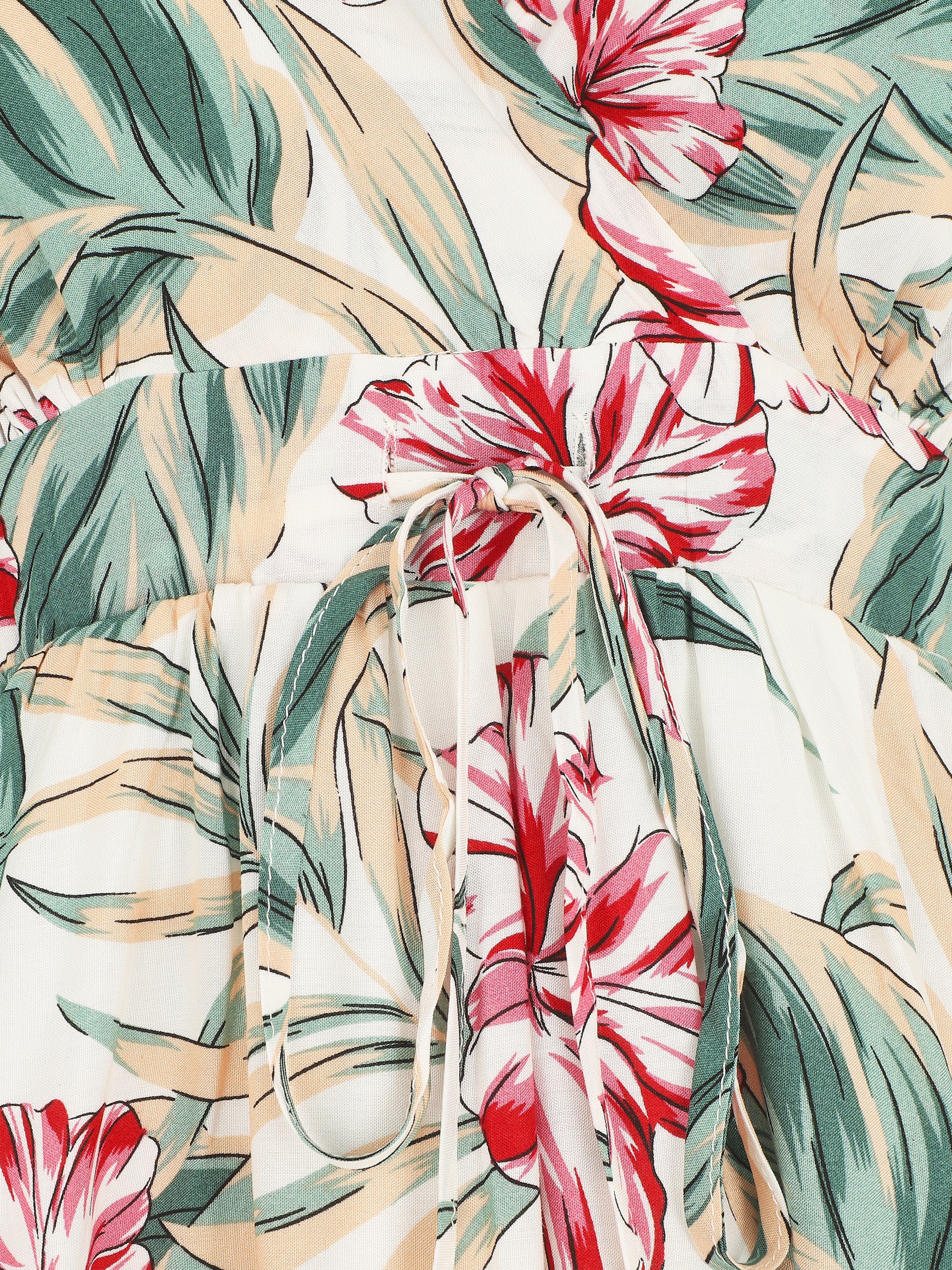 Halflange jurk met bladerenprint - wit - Image 3