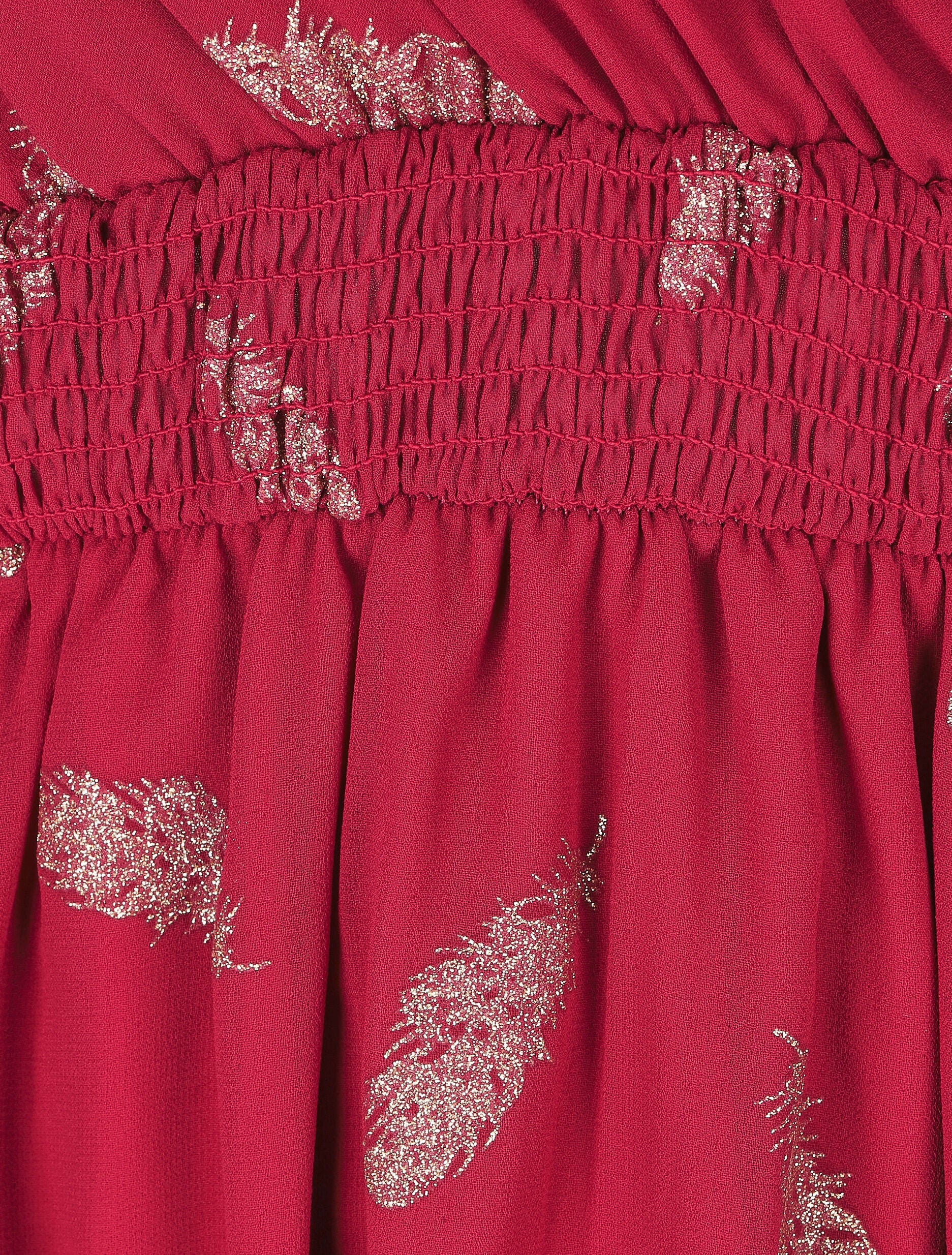 Halflange jurk met gouden verenprint - Bordeauxrood - Image 3
