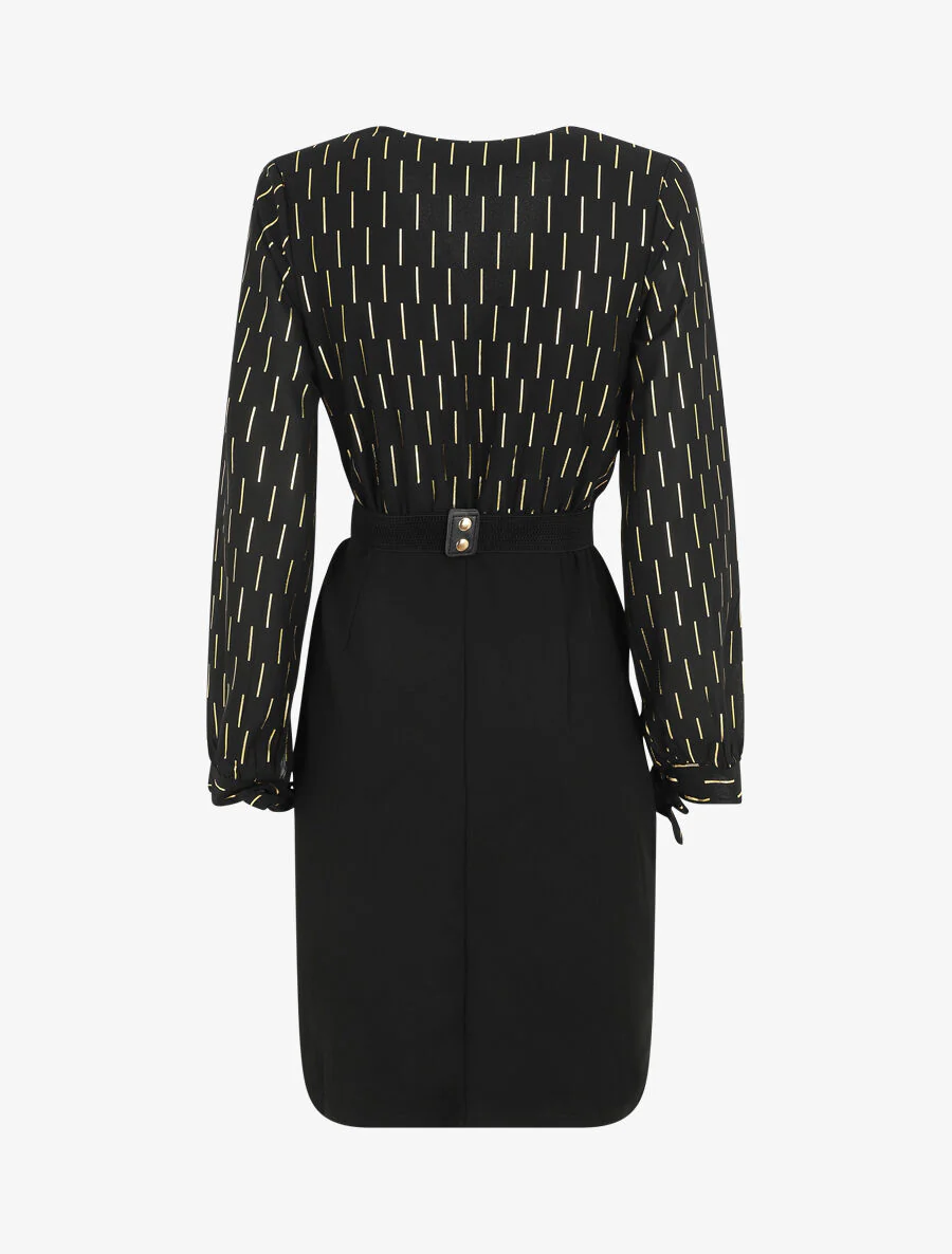 Halflange jurk met goudkleurige print - zwart - Image 2
