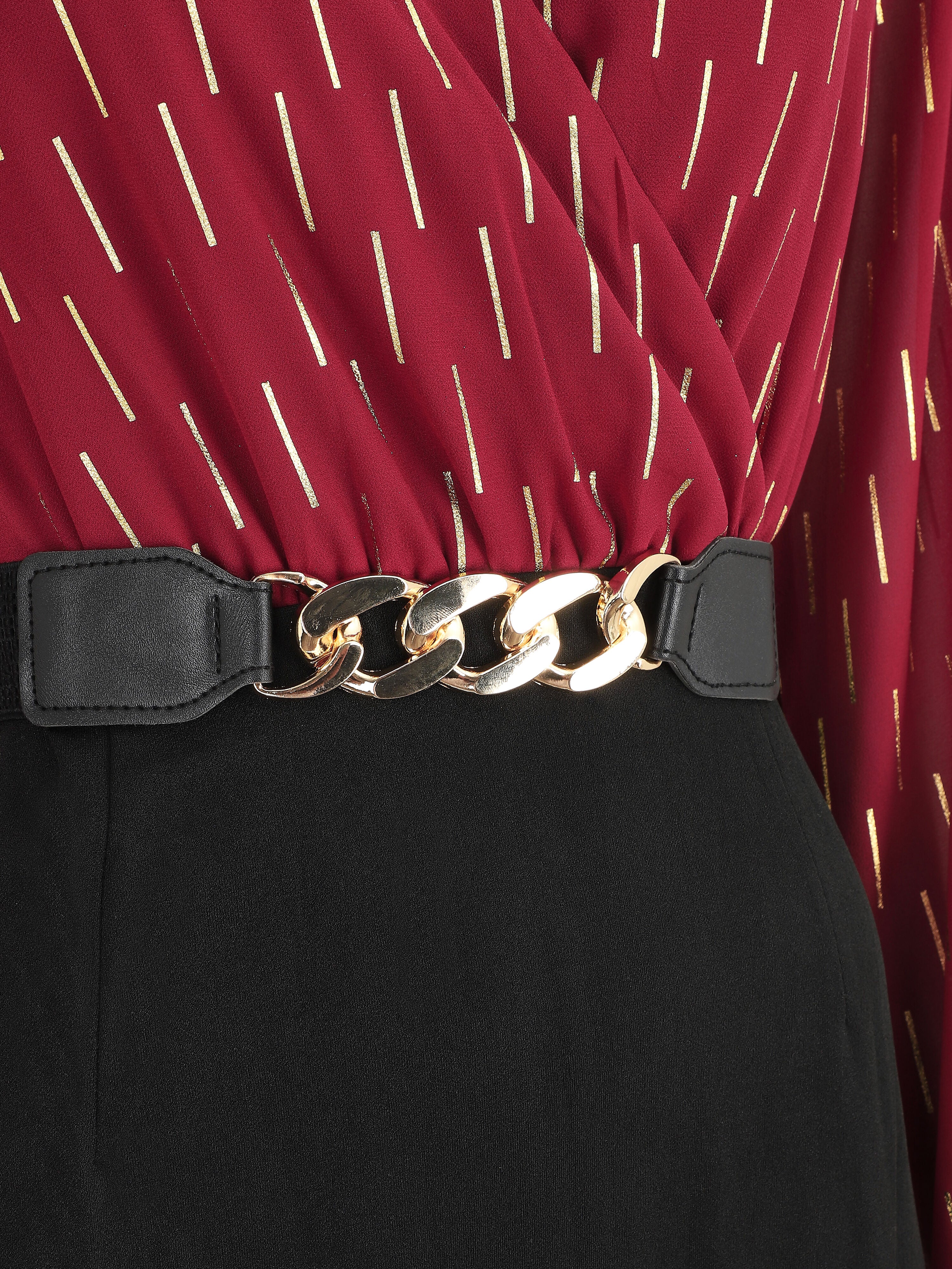 Halflange jurk met goudkleurige print - Bordeauxrood - Image 3