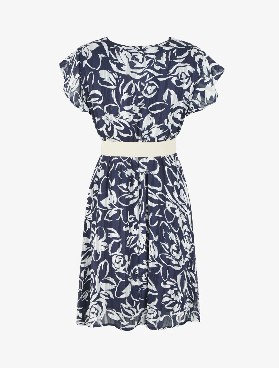 Halflange jurk met iriserende bloemenprint - Marineblauw - Image 2