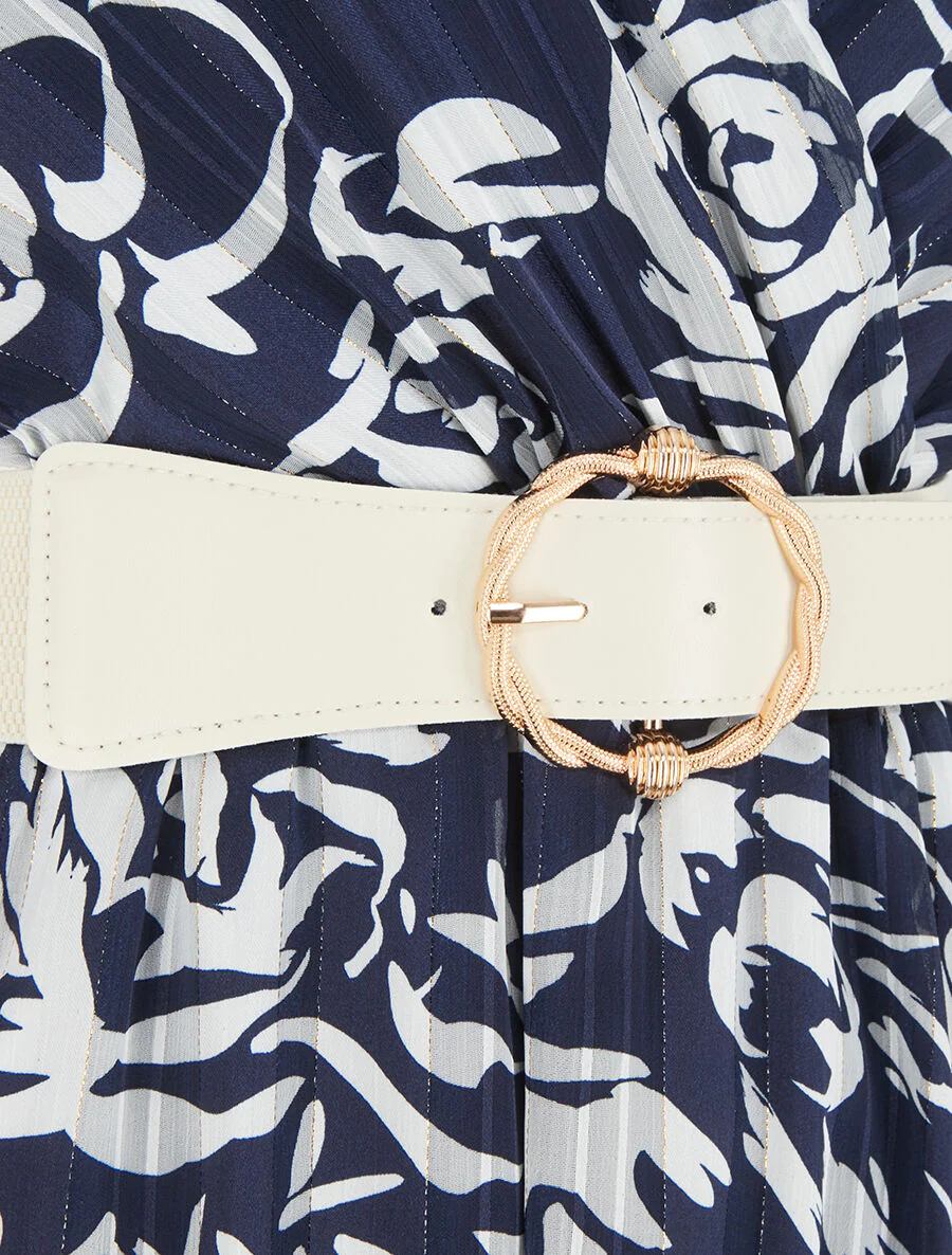 Halflange jurk met iriserende bloemenprint - Marineblauw - Image 3