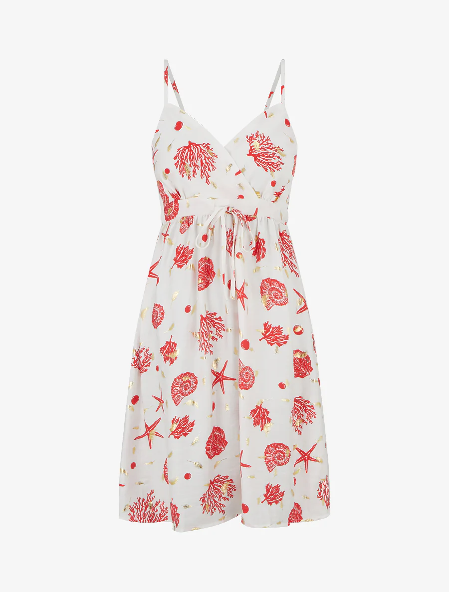 Halflange jurk met matrozenprint - Rood