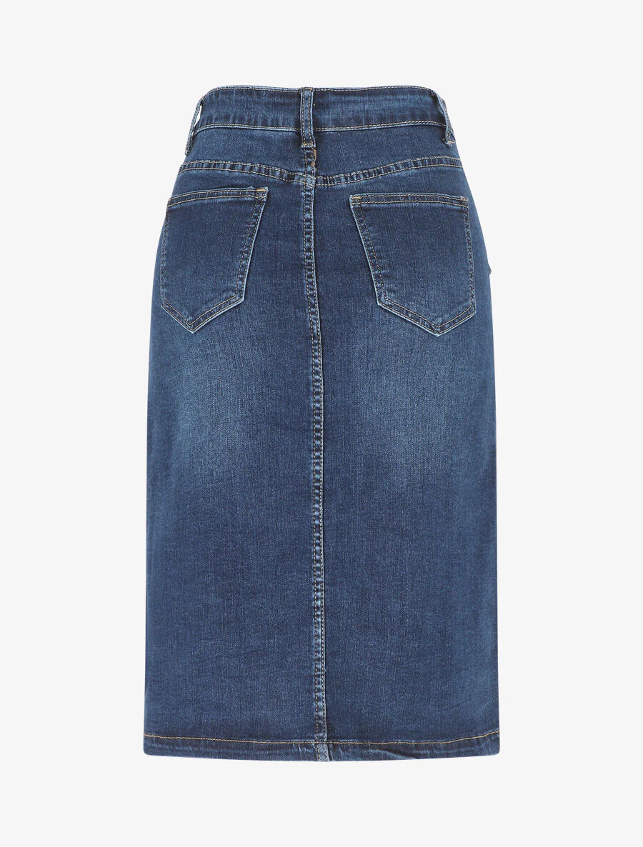 Halflange rechte denim rok met zakken - blauw - Image 2