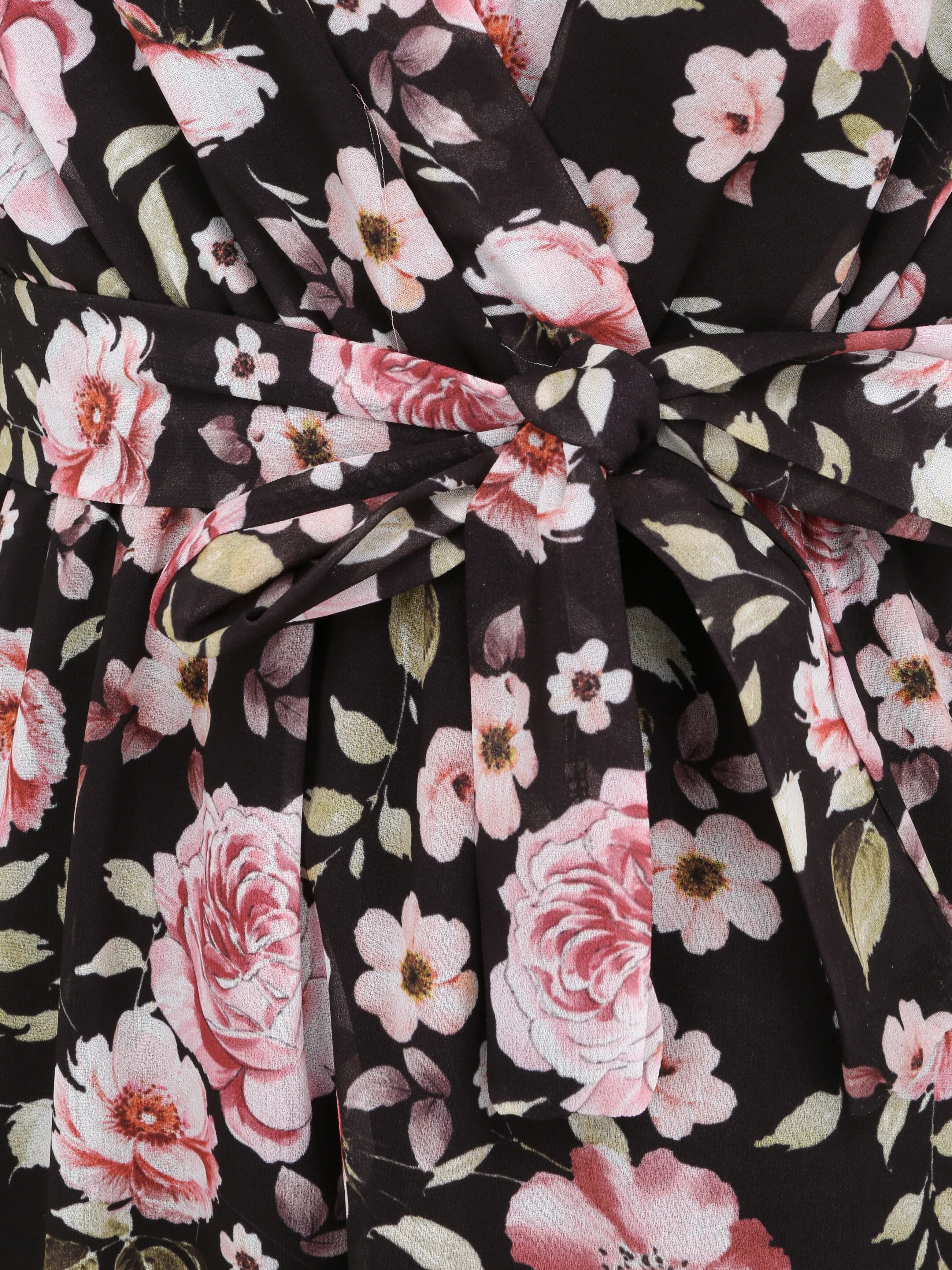 Halflange rok met roze print - Zwart - Image 3