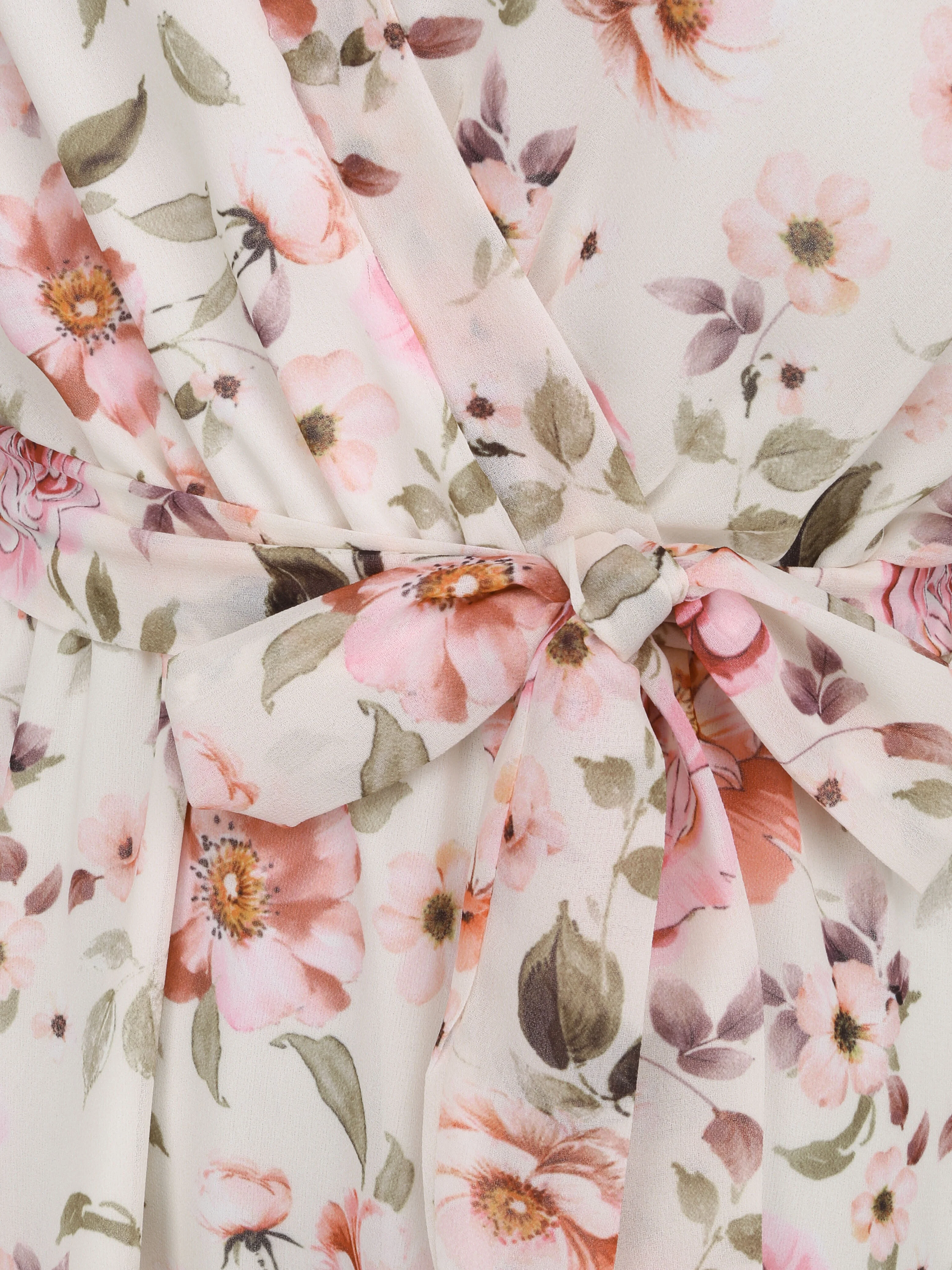 Halflange rok met roze print - beige - Image 3