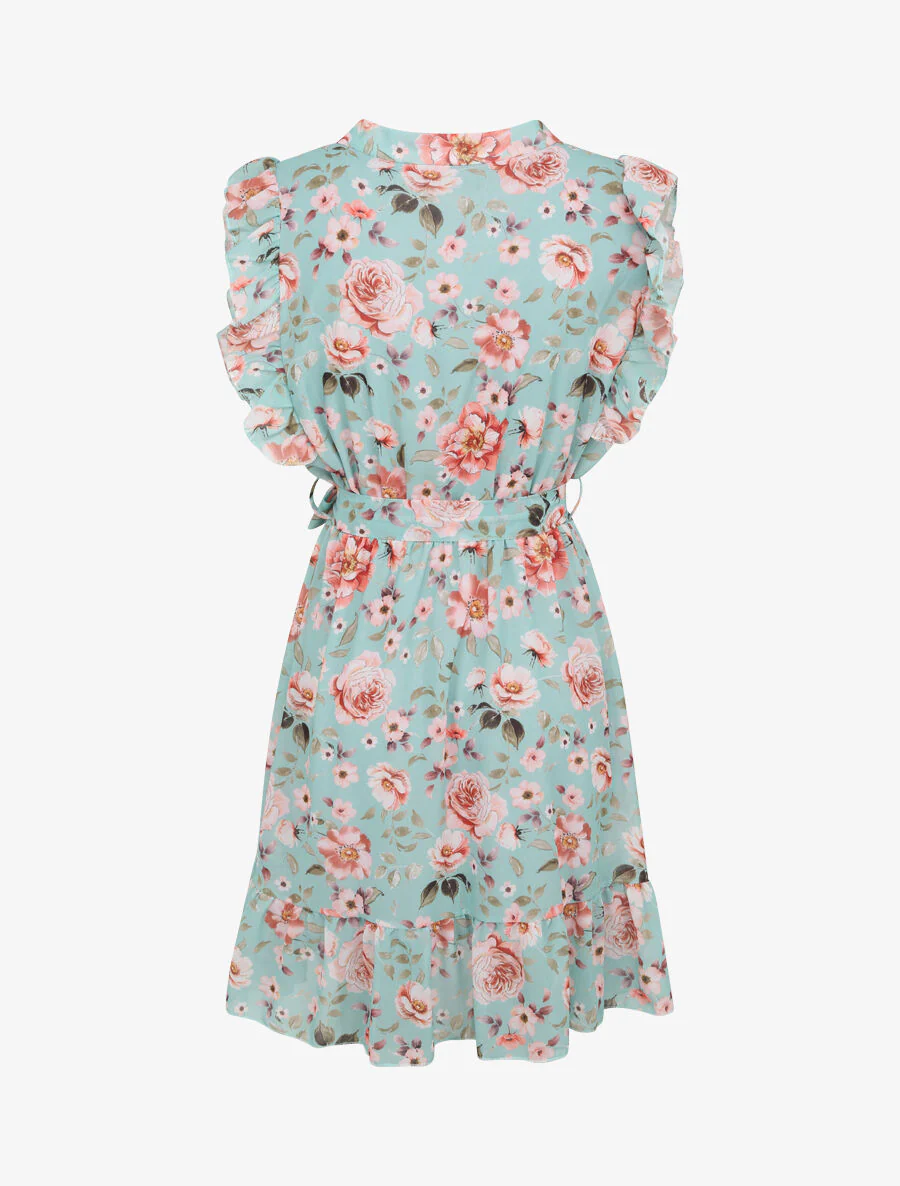 Halflange rok met roze print - Mintgroen - Image 2