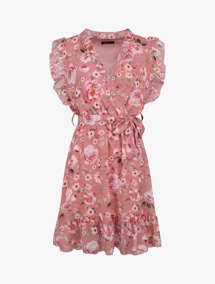 Halflange rok met roze print - Roze