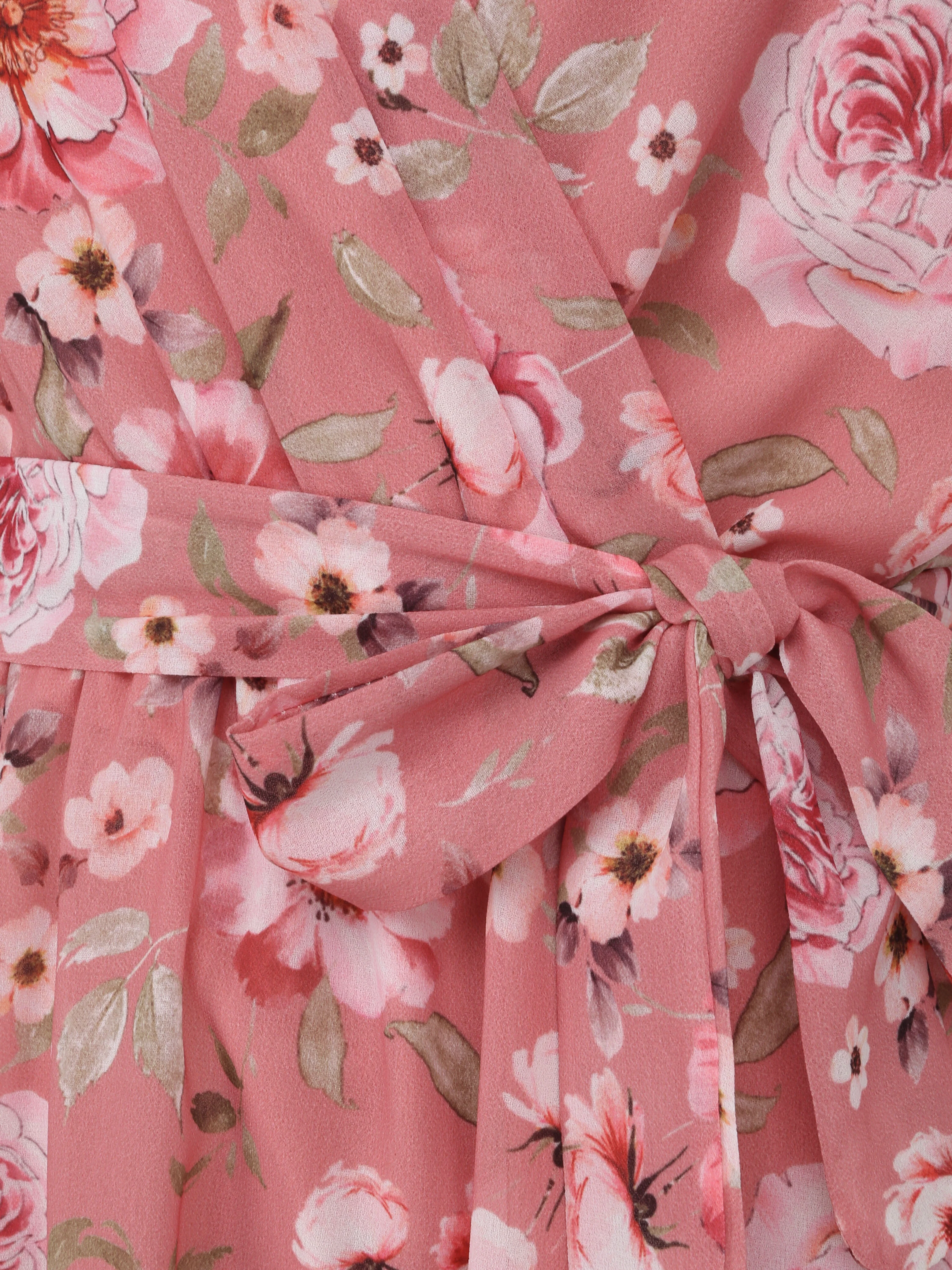 Halflange rok met roze print - Roze - Image 3