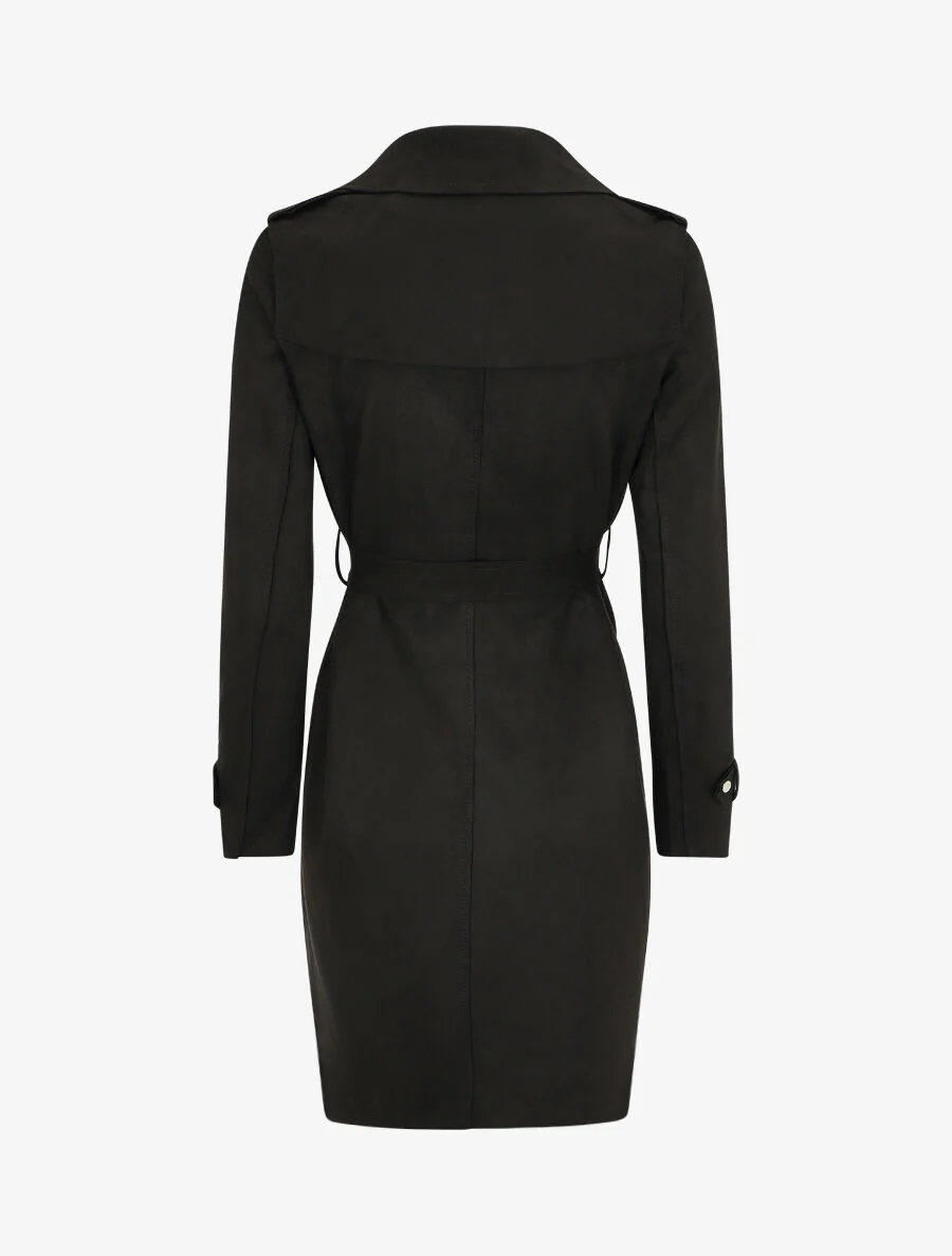 Halflange suède trenchcoat - Zwart - Image 2