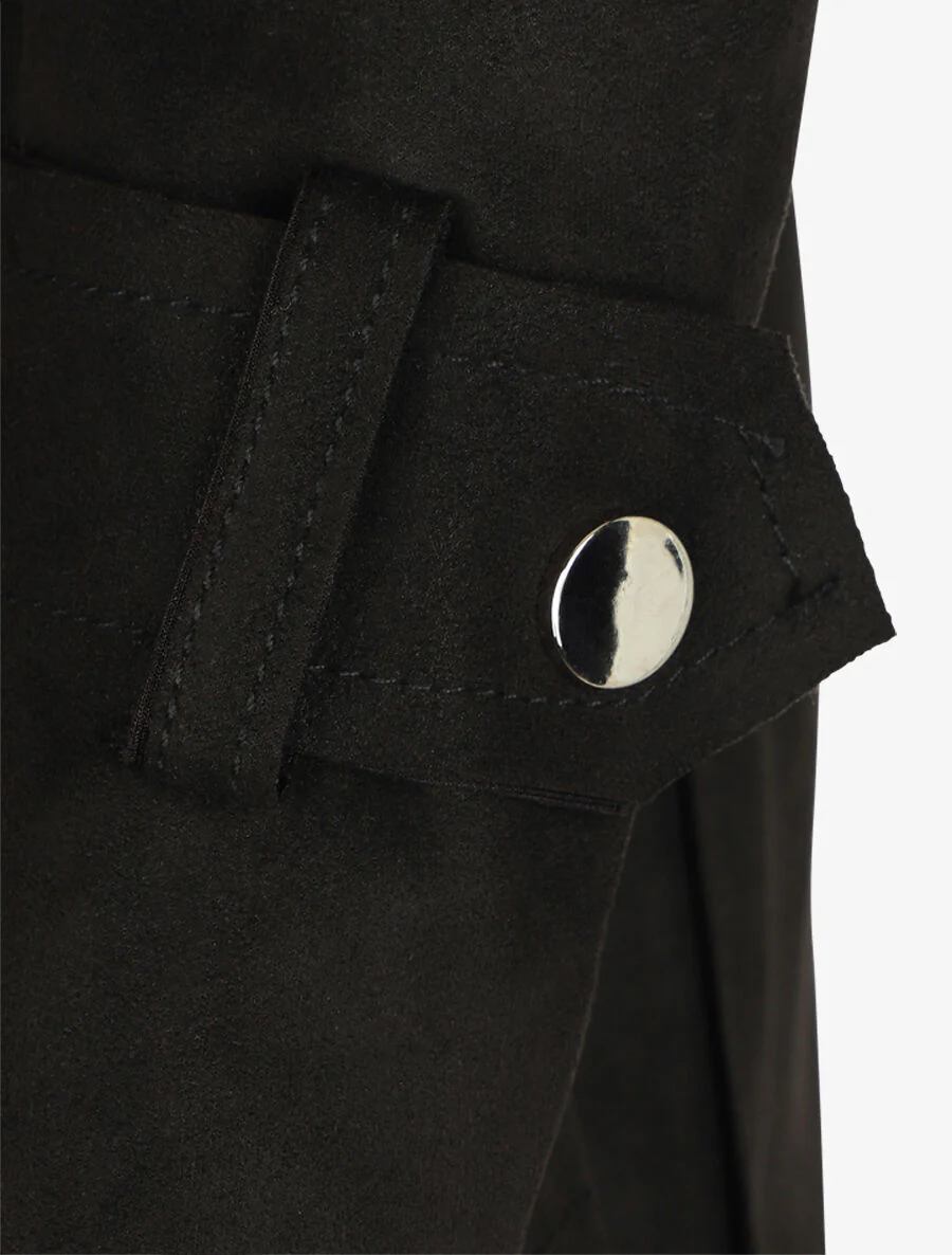 Halflange suède trenchcoat - Zwart - Image 3