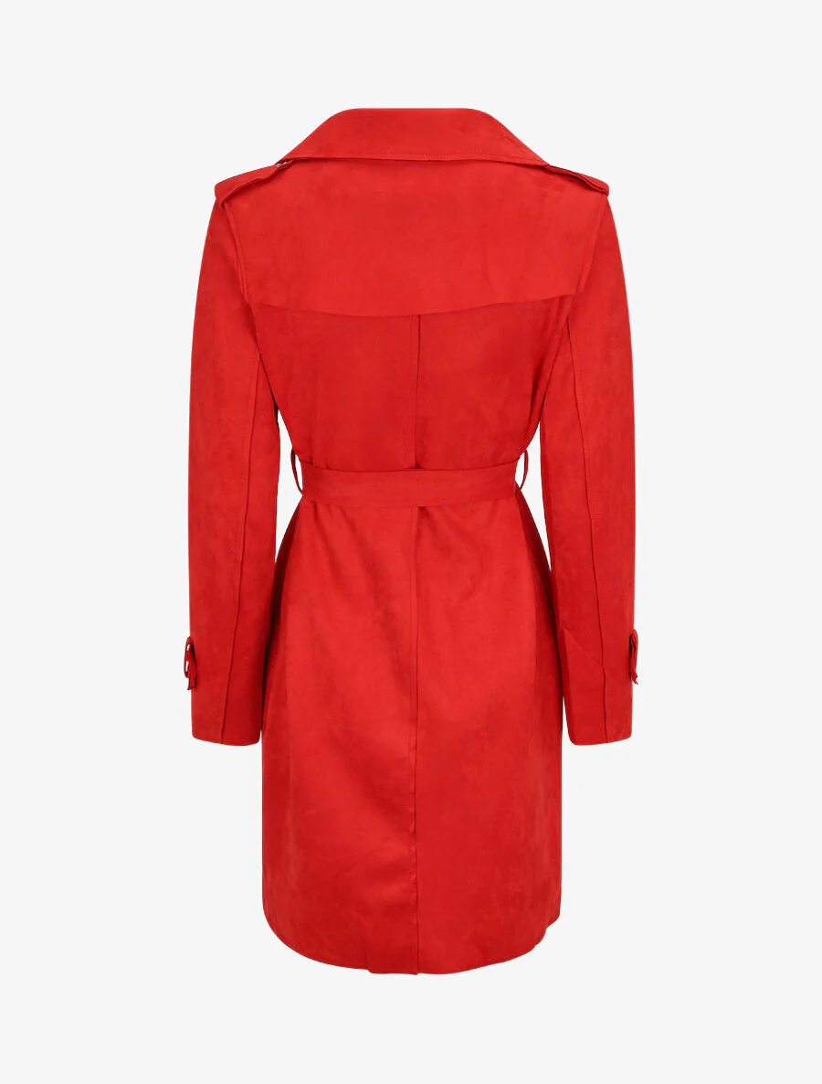 Halflange suède trenchcoat - Rood - Image 2