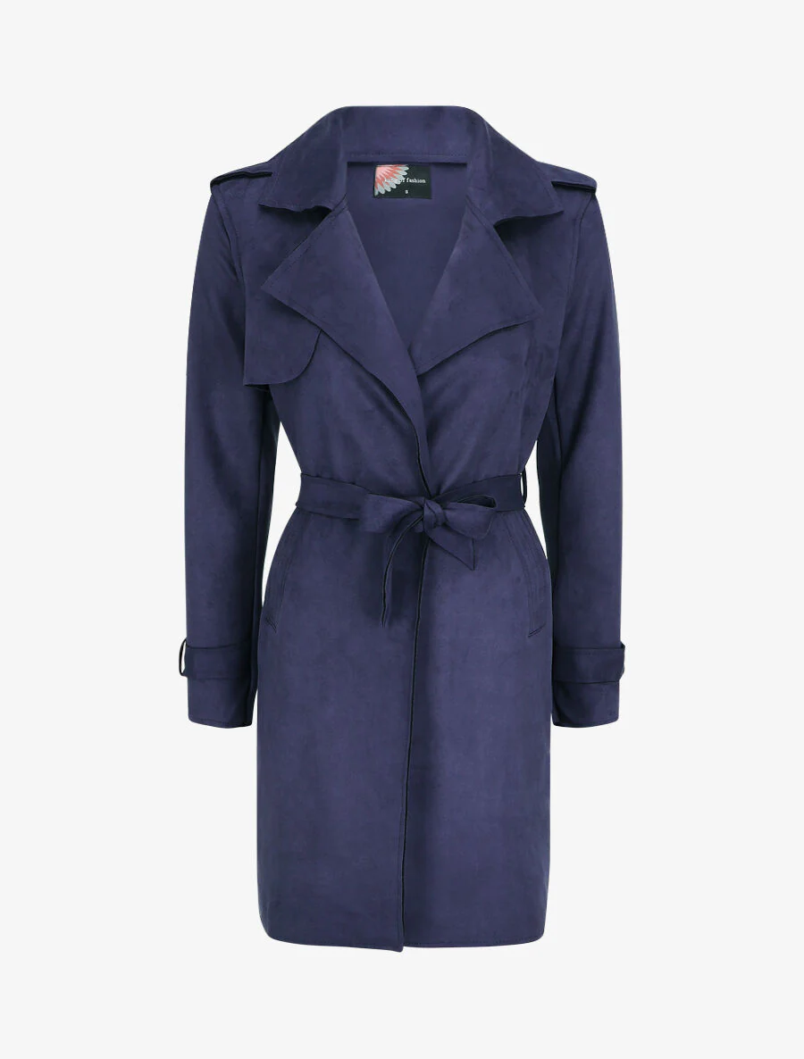 Halflange suède trenchcoat - Marineblauw