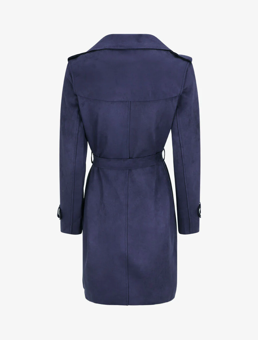 Halflange suède trenchcoat - Marineblauw - Image 2