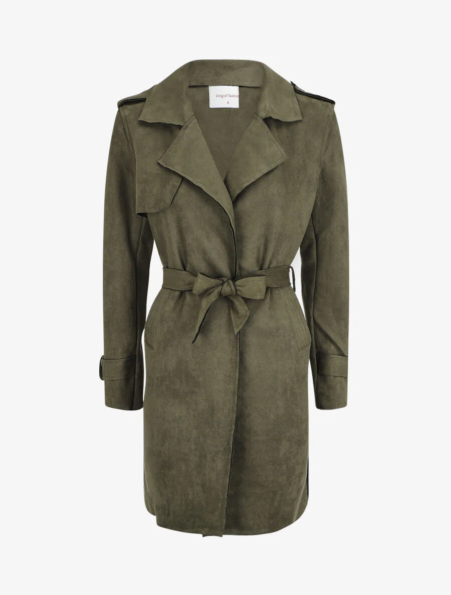 Halflange suède trenchcoat - Kakigroen