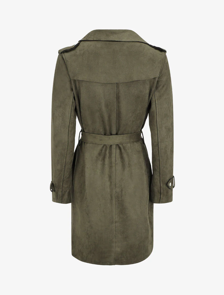 Halflange suède trenchcoat - Kakigroen - Image 2