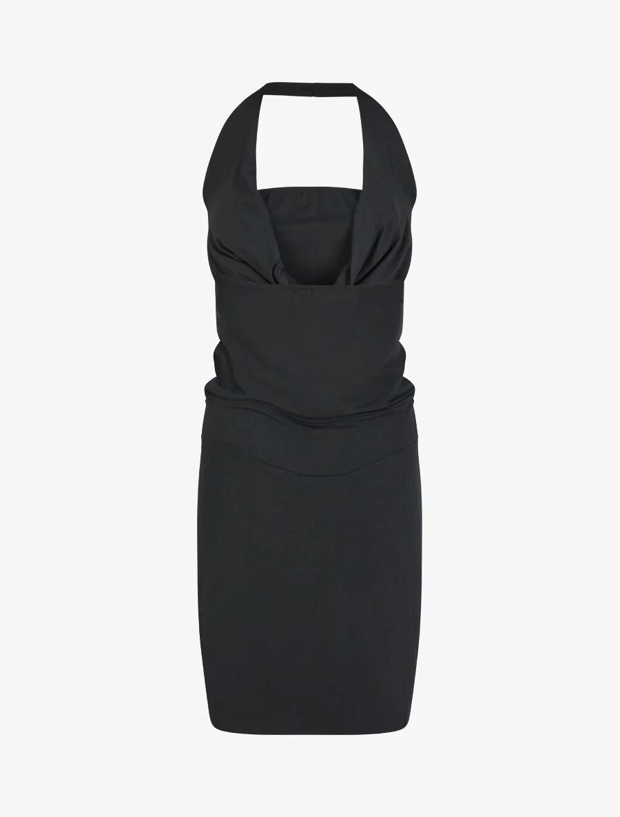 Halterjurk met watervalhals - Zwart - Image 2
