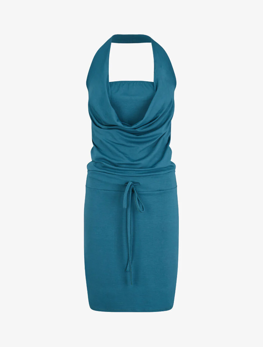 Halterjurk met watervalhals - Eendblauw - Image 2