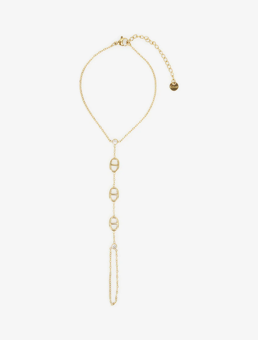 Handketting met een witte zirkonia en maritieme schakels - Goud - Image 2
