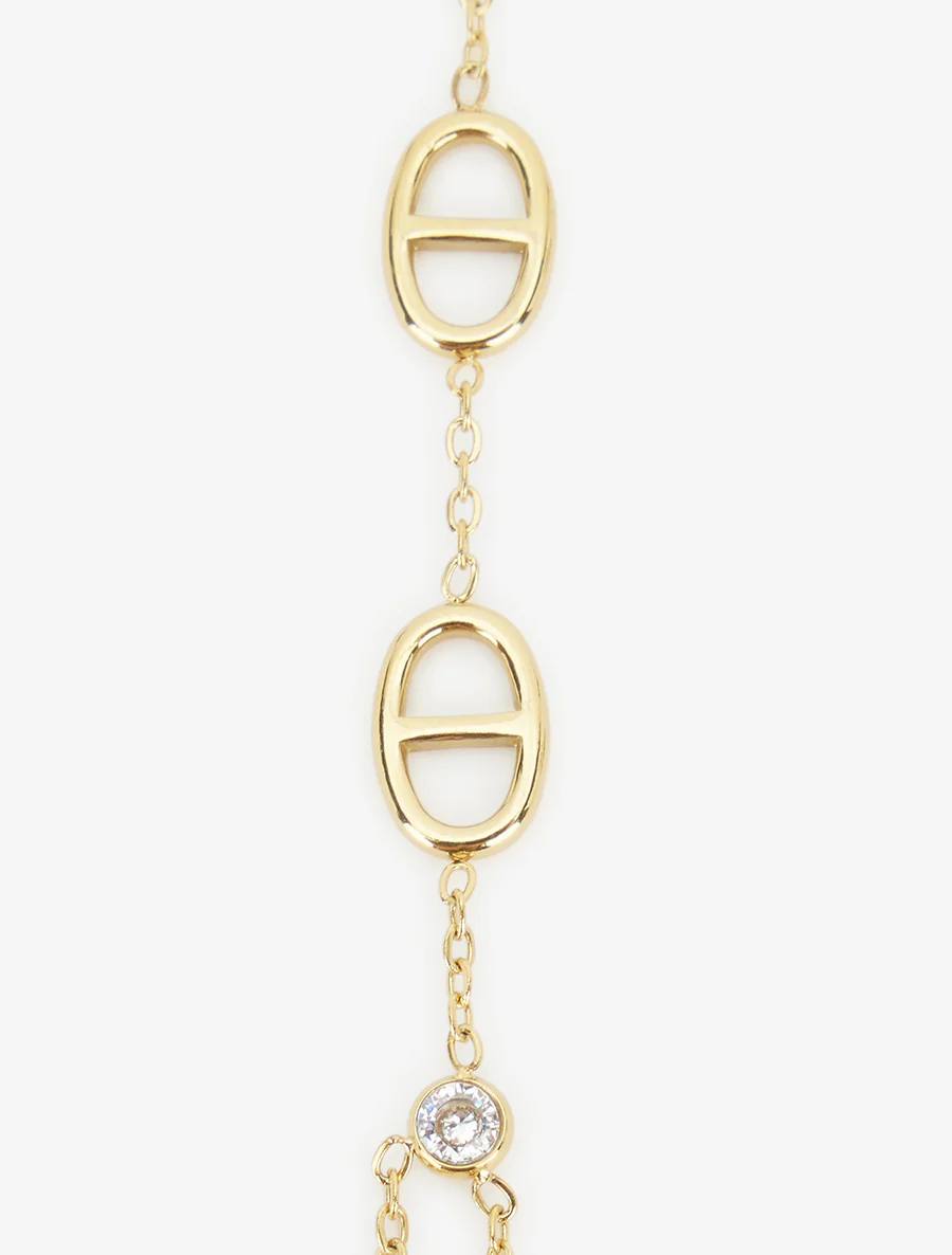 Handketting met een witte zirkonia en maritieme schakels - Goud - Image 3