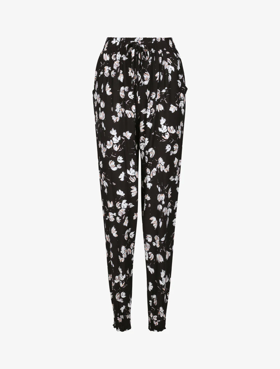 Harem broek met tulpenprint - Zwart
