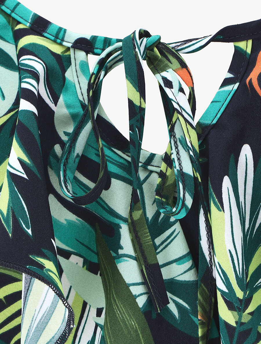 Hemdje met bladerenprint en ruches - groen - Image 3