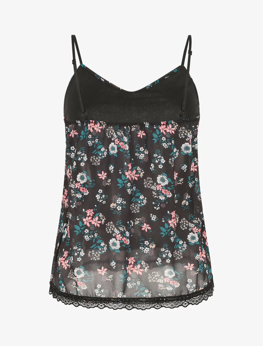 Hemdje met bloemenprint en kanten rand - zwart - Image 2