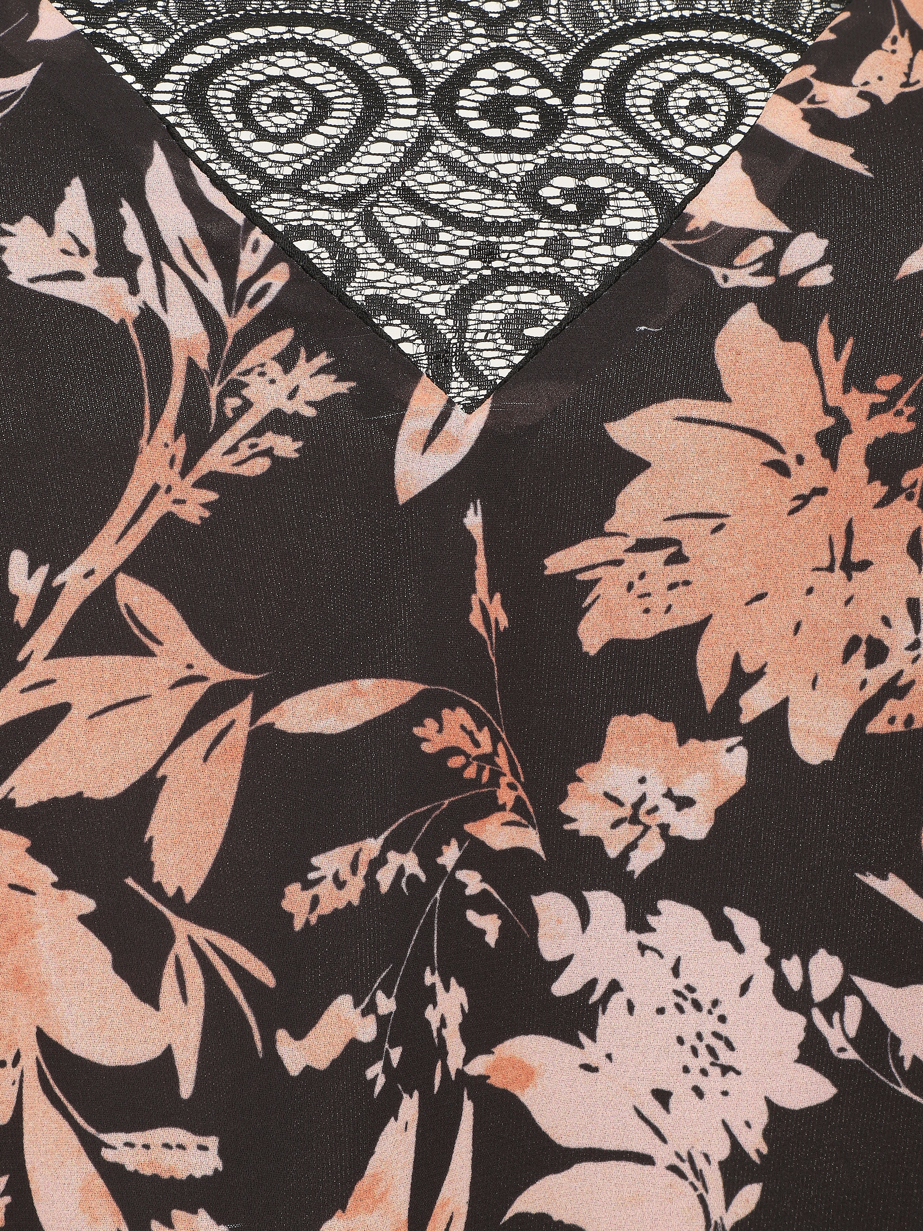 Hemdje met kanten kraag en plantenprint - zwart - Image 3