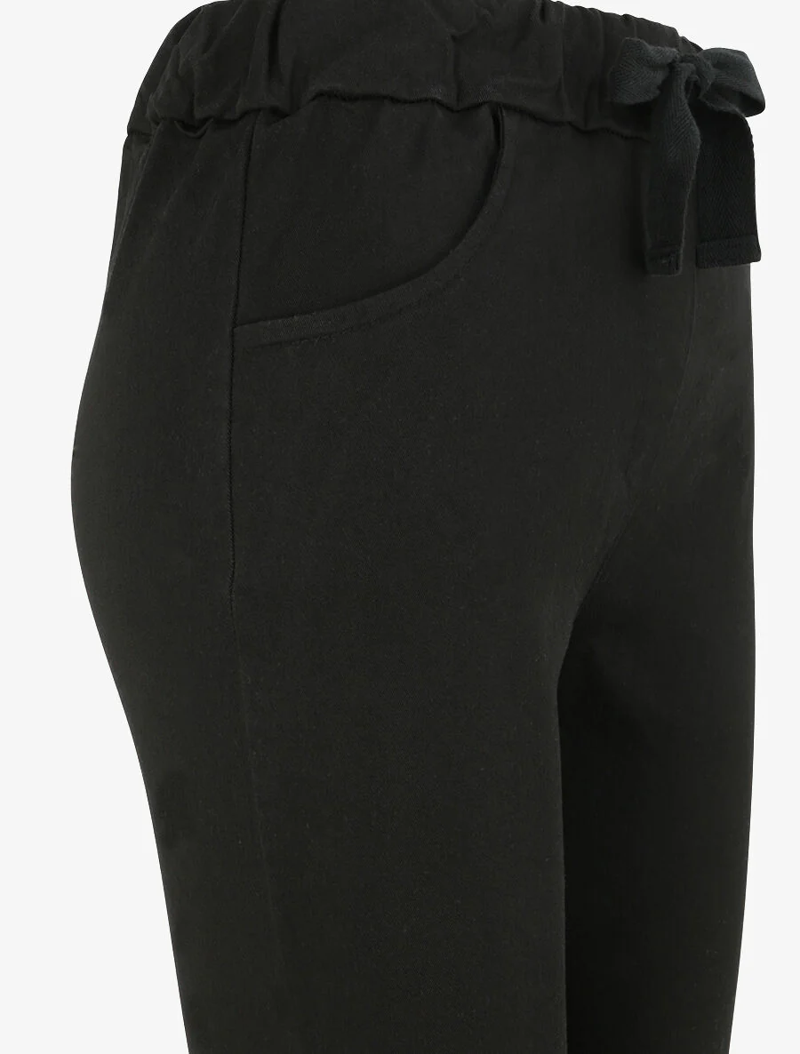 Hoge elastische strakke effen broek - Zwart - Image 3