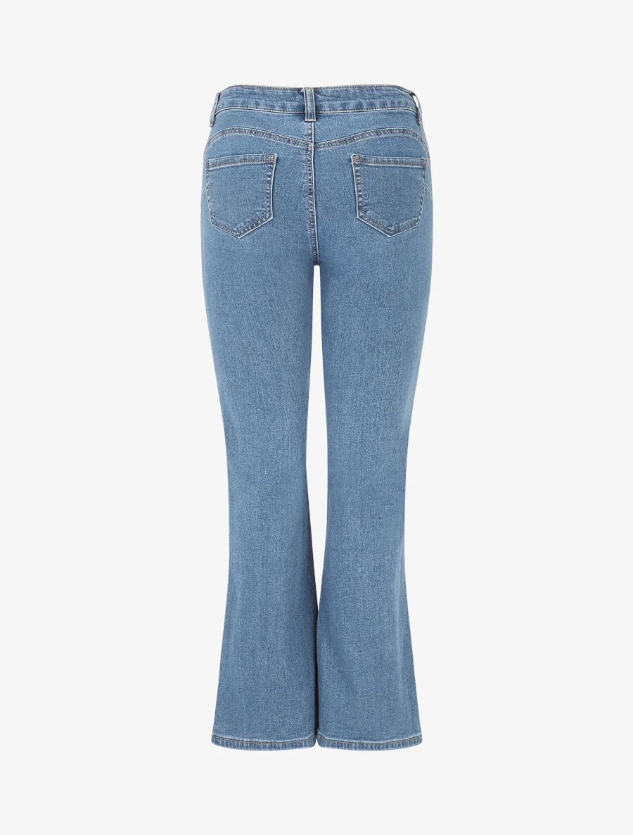 Hoge flare jeans met knoopzakken - Blauw - Image 2