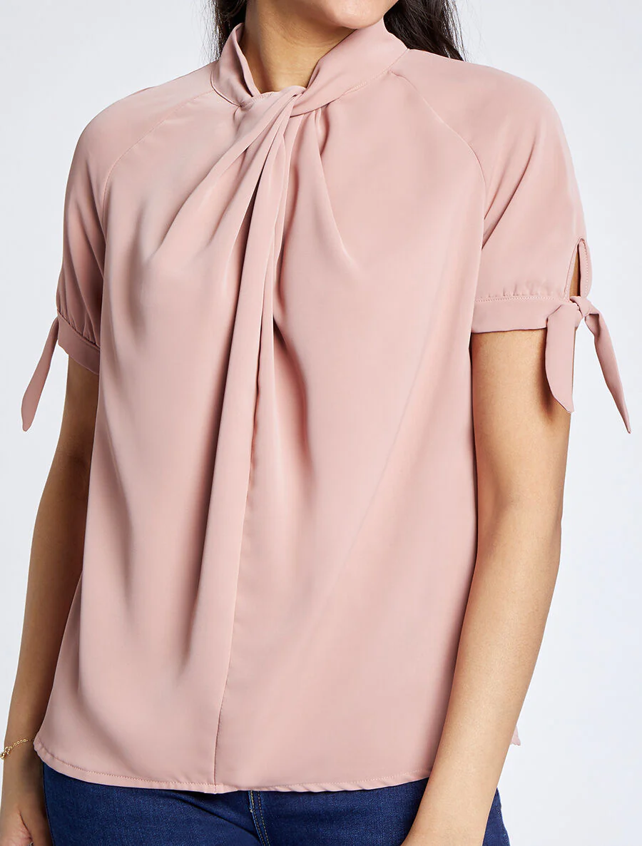 Hoge ronde hals gevlochten top - Roze - Image 4