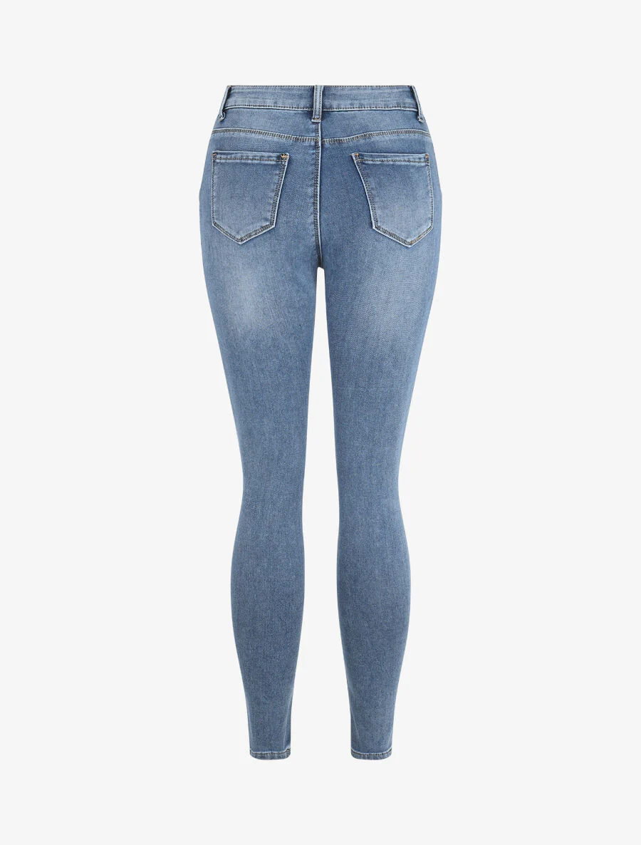 Hoge skinny jeans met knoopzakken - Lichtblauw - Image 2