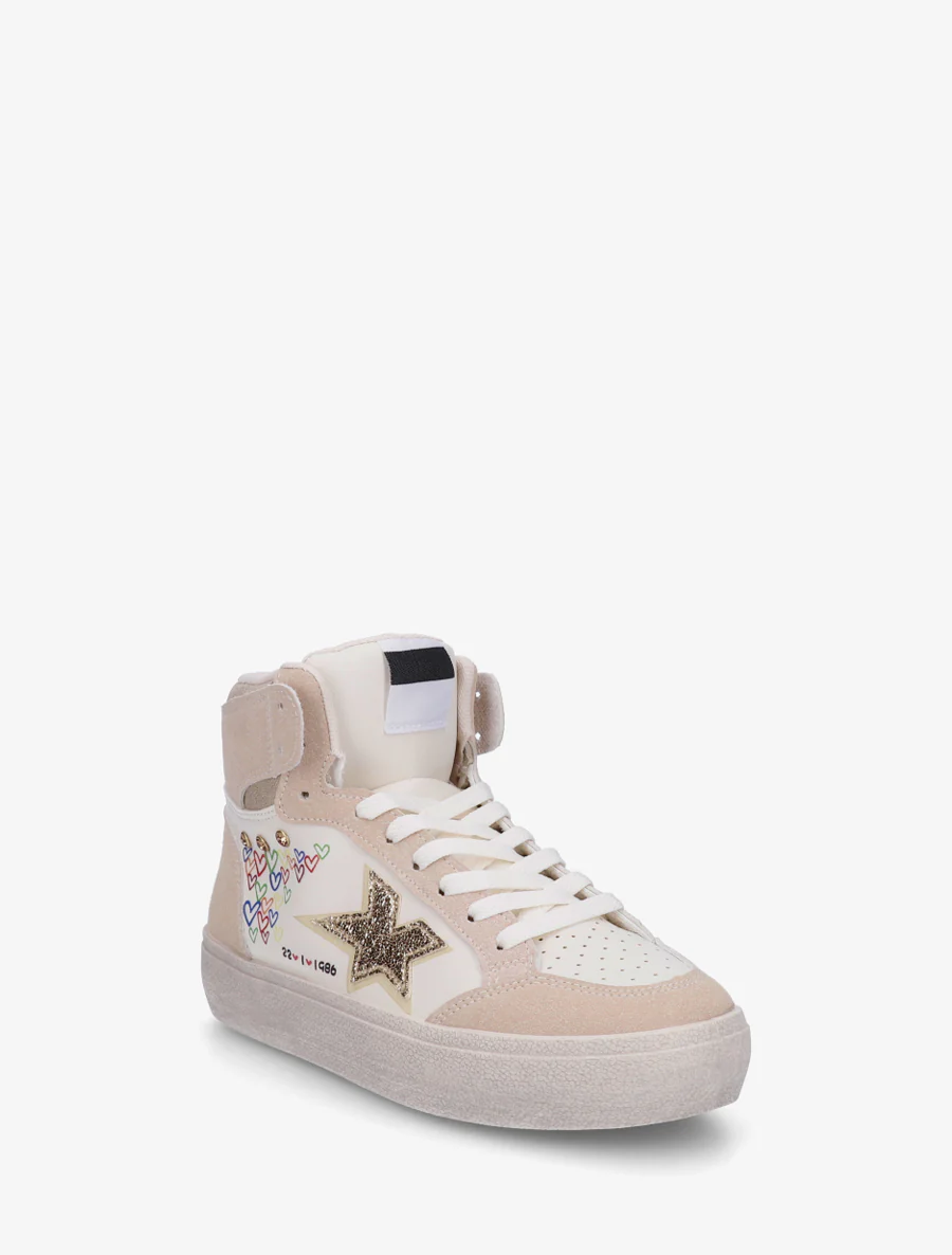 Hoge sneakers met flock en hartjesprint - Beige - Image 2