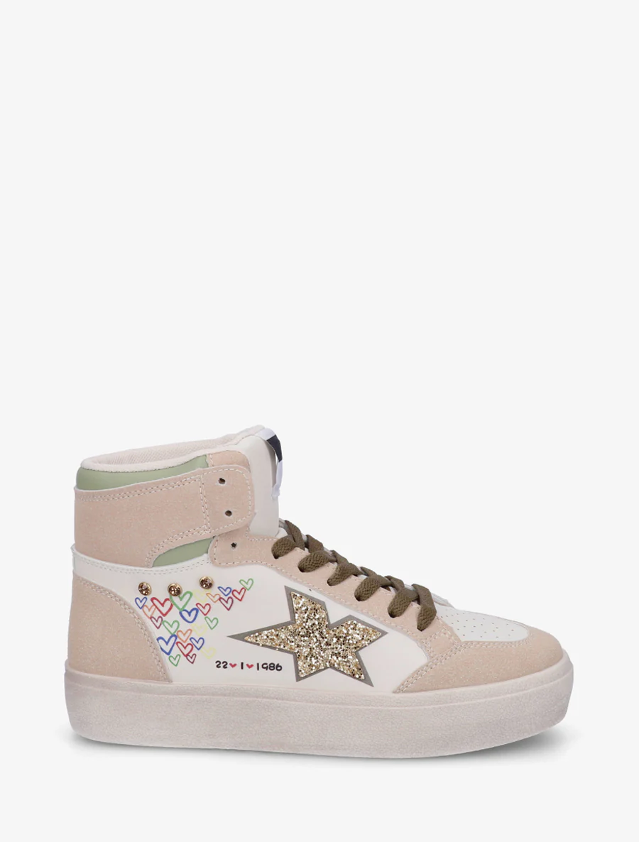 Hoge sneakers met flock en hartjesprint - Mol