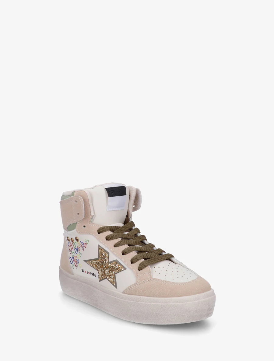 Hoge sneakers met flock en hartjesprint - Mol - Image 2