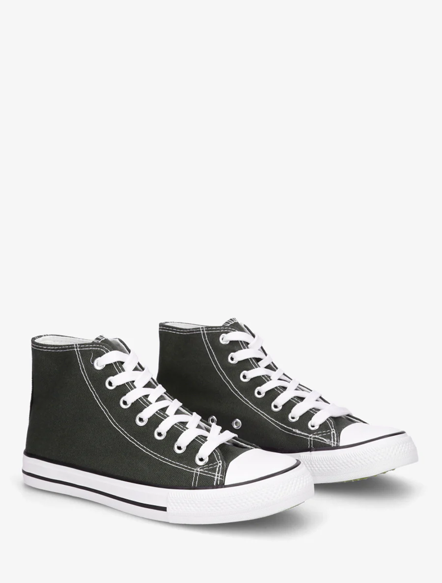 Hoge sneakers van imitatieleer en stof - Donker kaki - Image 4