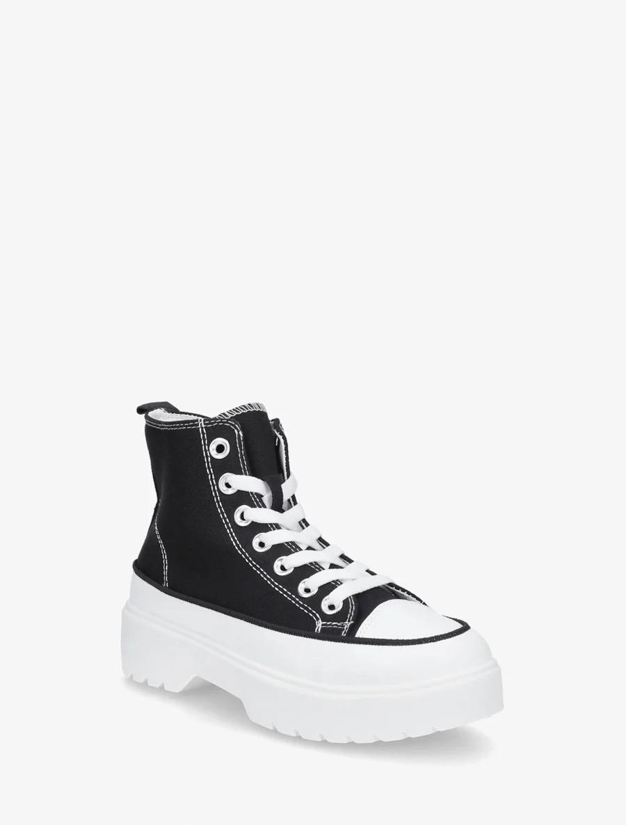 Hoge sneakers van stof met een geprofileerde zool - Zwart - Image 2