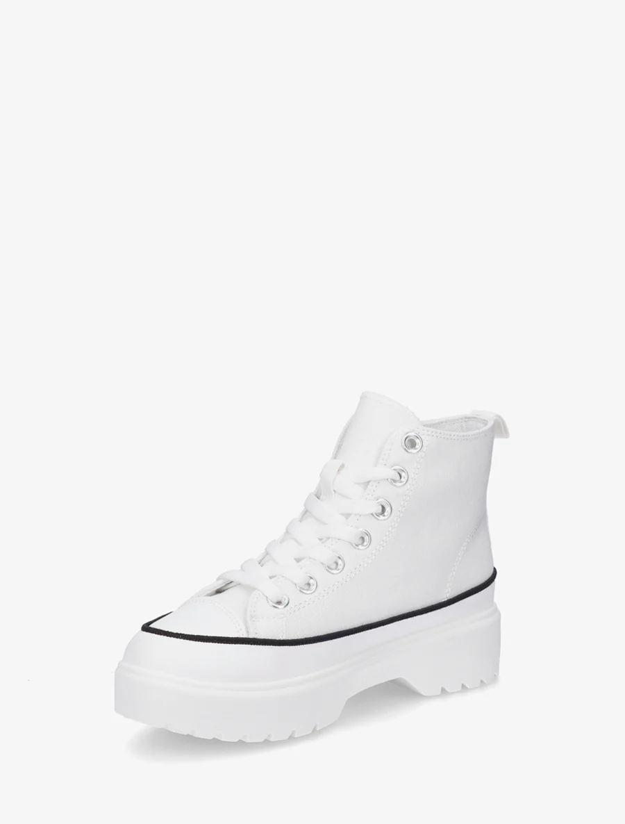 Hoge sneakers van stof met een geprofileerde zool - Wit - Image 3