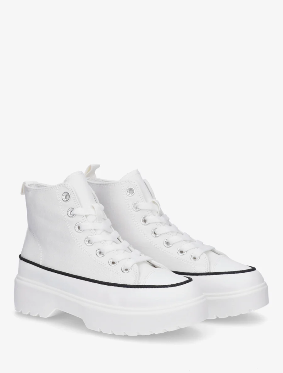 Hoge sneakers van stof met een geprofileerde zool - Wit - Image 4