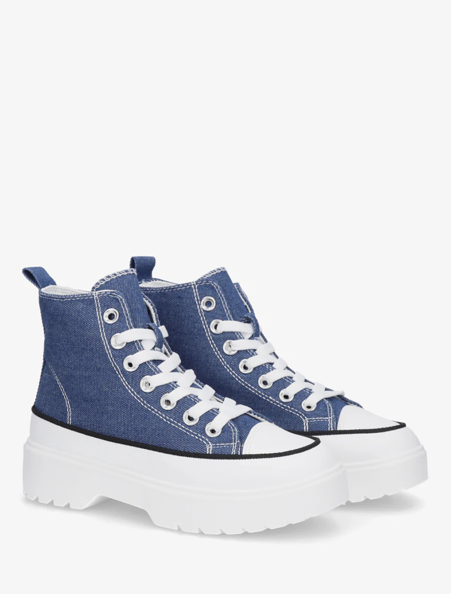 Hoge sneakers van stof met een geprofileerde zool - Blauw - Image 4