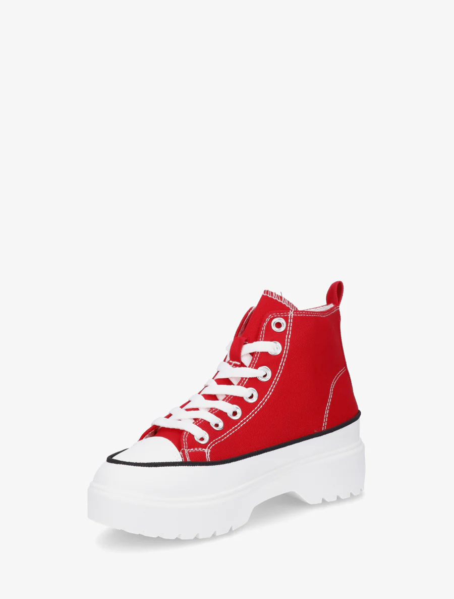 Hoge sneakers van stof met een geprofileerde zool - Rood - Image 3